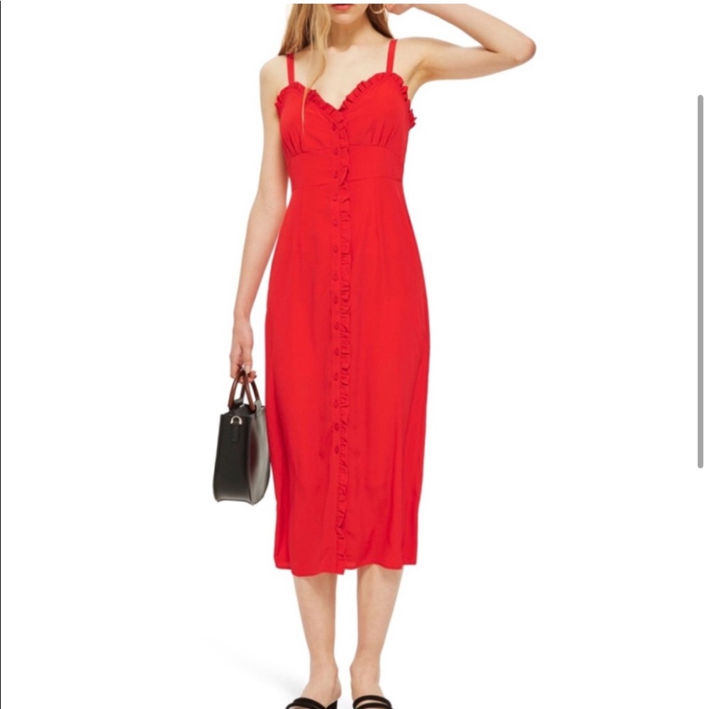 NWOT! TOPSHOP 90s Grunge Dream Red Ruffle Button Sweetheart MIDI Slip Dress - 6 - Picture 2 of 8